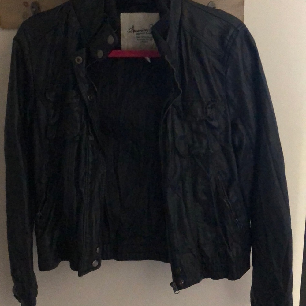 American rag black leather jacket